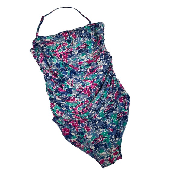 Coolibar Lanikai 3 in 1 Swim Bottom Tropical Floral Ruched Pink Blue M UPF 50 - Picture 3 of 8